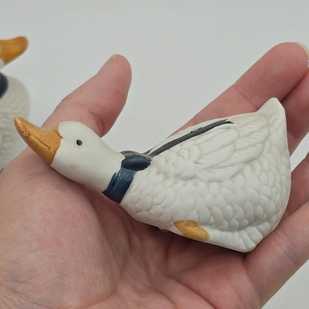 Goose Salt & Pepper Shakers Blue Ribbon Bow Geese Vintage